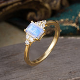 1CT Emerald Cut Moonstone Classic Side Stone Engagement Ring